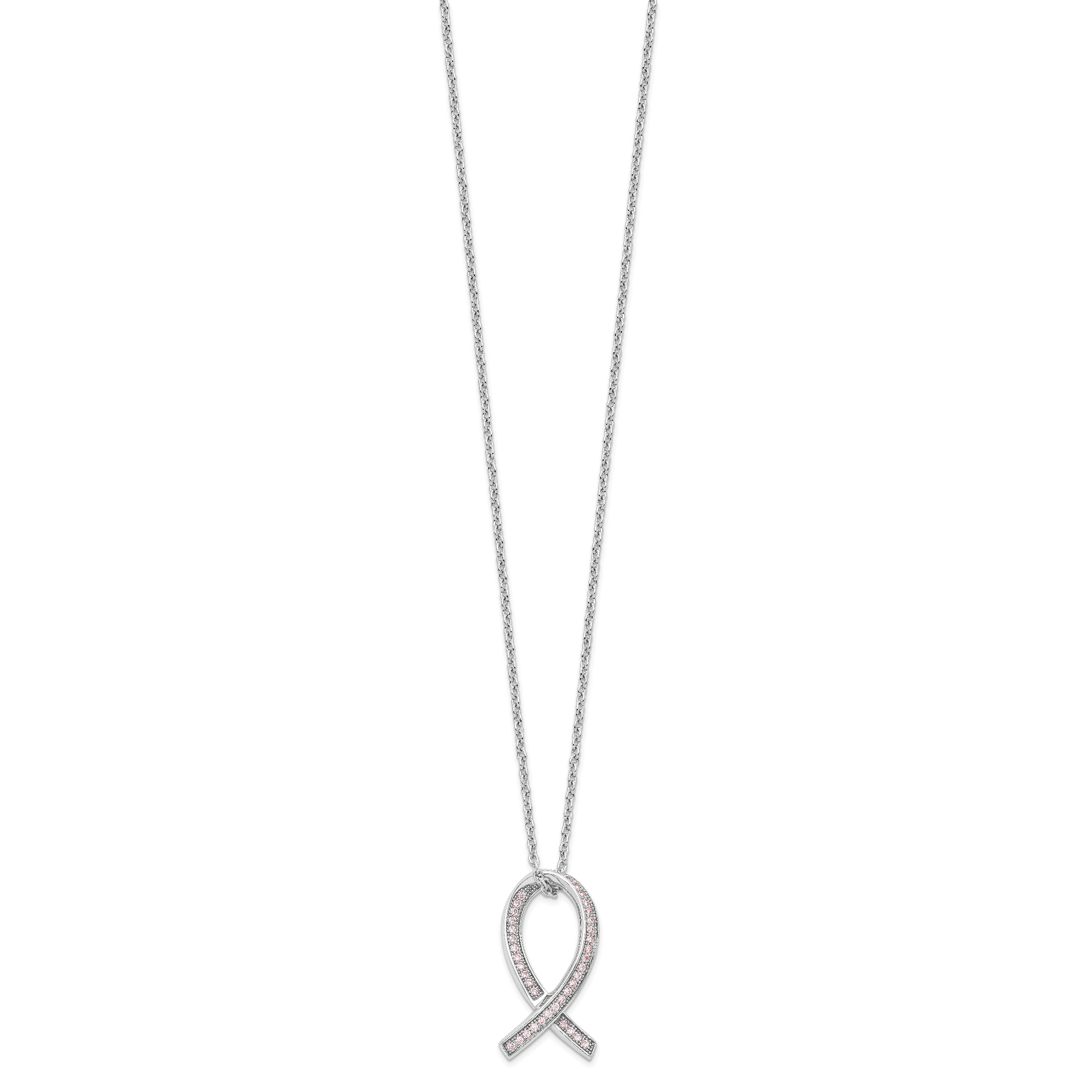 Sterling Silver 925 Pink CZ Awareness Ribbon Necklace with Extender Elegant Gift Secondary image