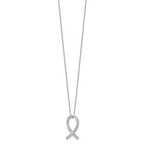 Sterling Silver 925 Pink CZ Awareness Ribbon Necklace with Extender Elegant Gift