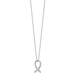 Brilliant Embers Sterling Silver Rhodium-plated 38 Stone 18 inch Micro Pav‚ Pink CZ Awareness Ribbon Necklace with 2 Inch Extender