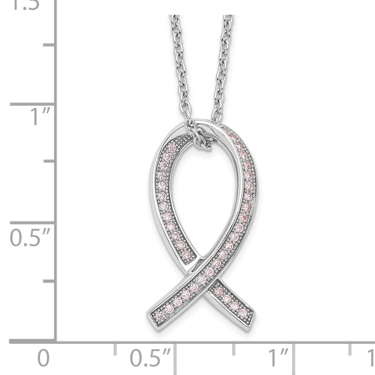 Sterling Silver 925 Pink CZ Awareness Ribbon Necklace with Extender Elegant Gift