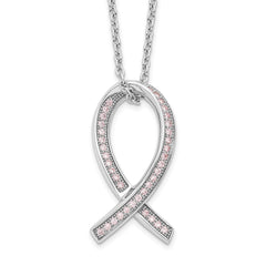 Brilliant Embers Sterling Silver Rhodium-plated 38 Stone 18 inch Micro Pav‚ Pink CZ Awareness Ribbon Necklace with 2 Inch Extender