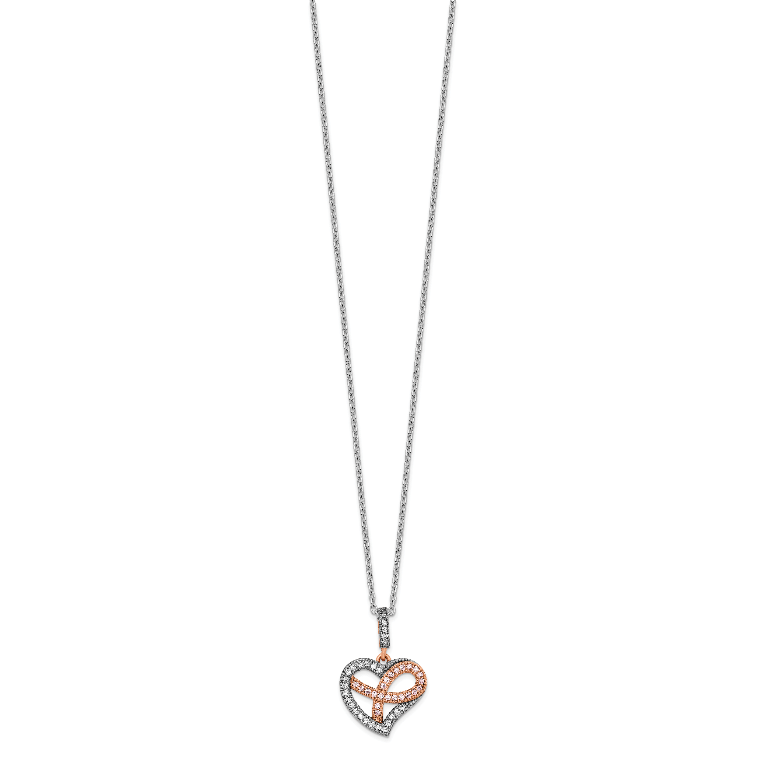 Brilliant Embers Sterling Silver Two-Tone CZ Heart Necklace with Extender Secondary image