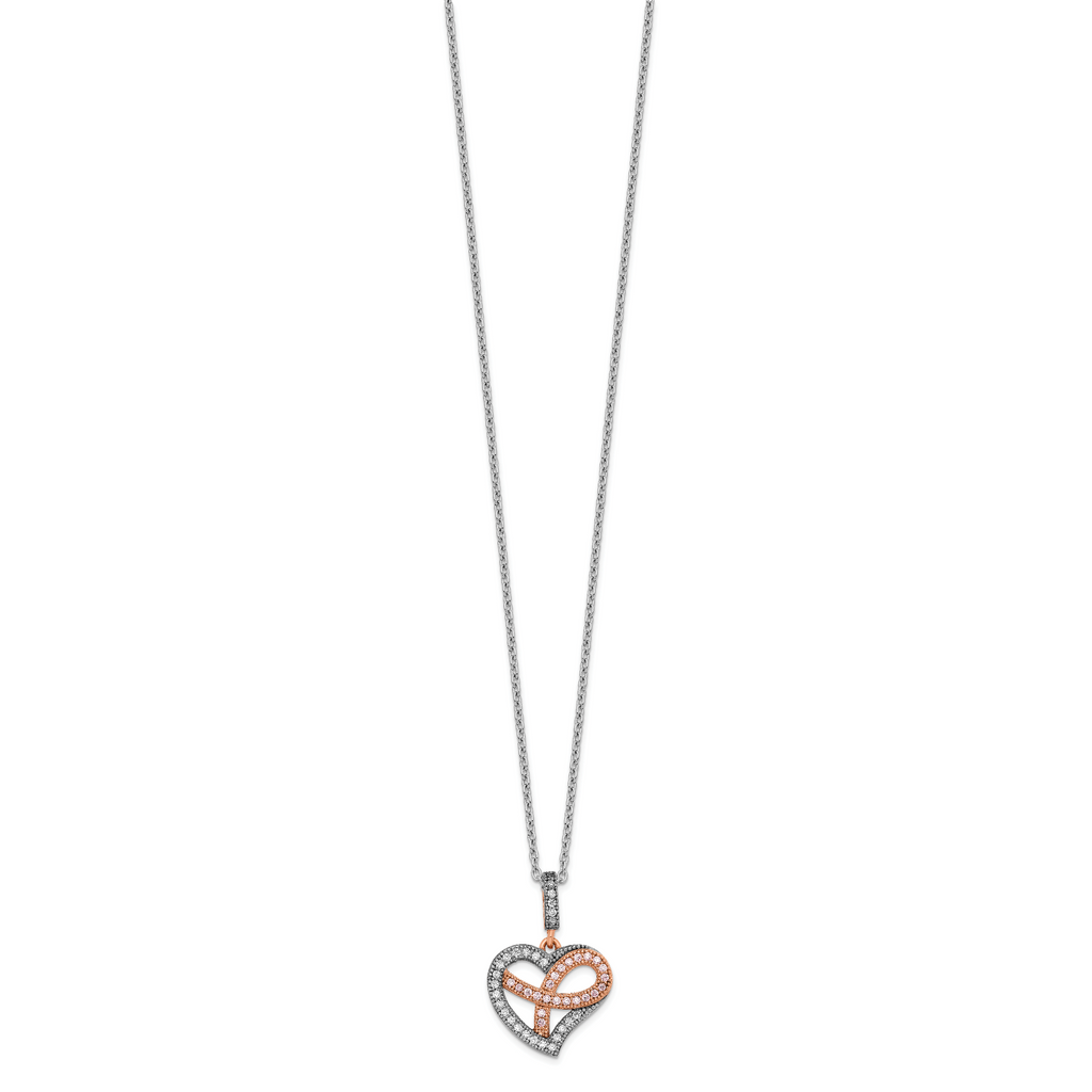 Brilliant Embers Sterling Silver Two-Tone CZ Heart Necklace with Extender