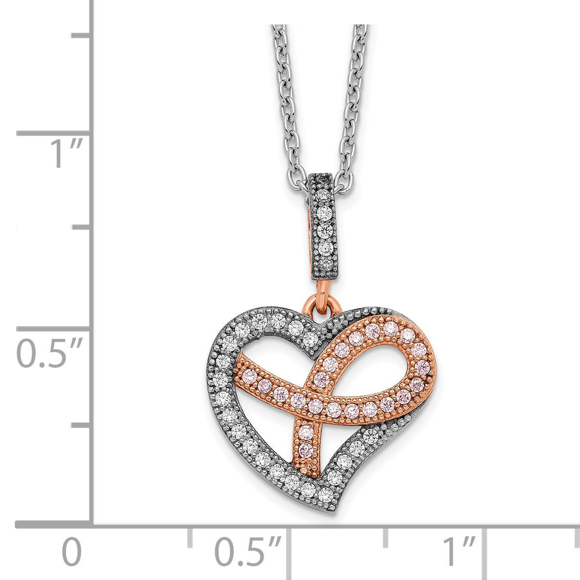 Brilliant Embers Sterling Silver Two-Tone CZ Heart Necklace with Extender