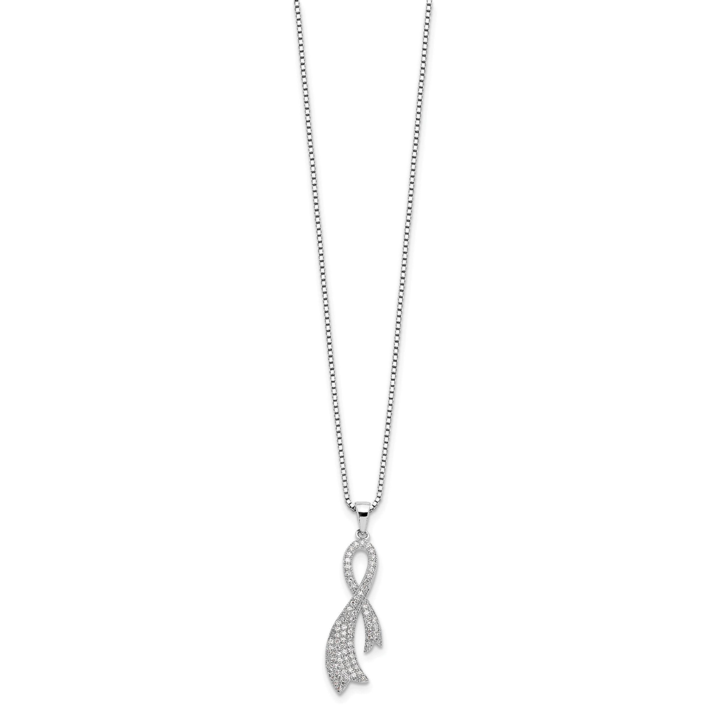 Sterling Silver 78 Stone CZ Ribbon Necklace with Rhodium Plate Secondary image