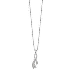 Sterling Silver 78 Stone CZ Ribbon Necklace with Rhodium Plate