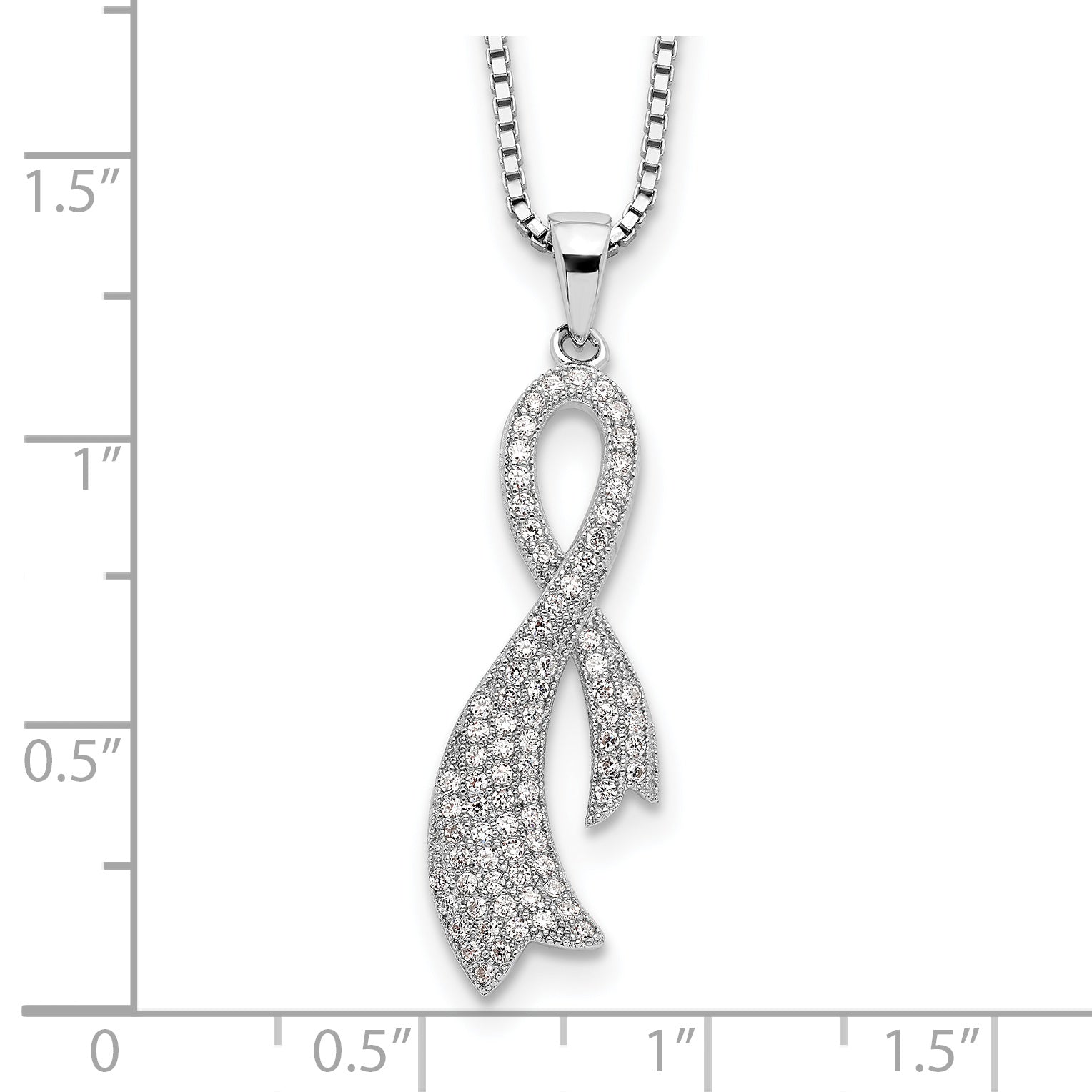 Sterling Silver 78 Stone CZ Ribbon Necklace with Rhodium Plate