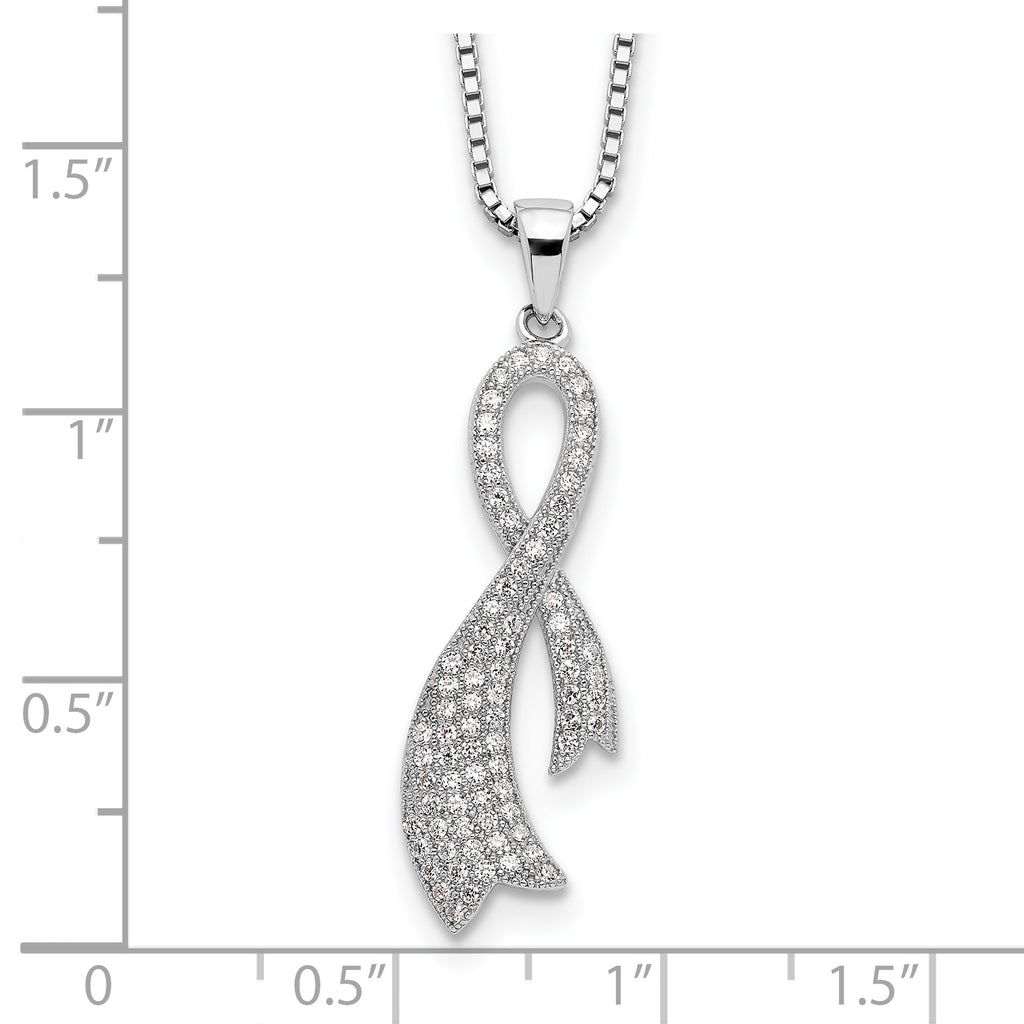 Sterling Silver 78 Stone CZ Ribbon Necklace with Rhodium Plate