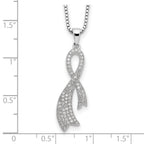 Sterling Silver 78 Stone CZ Ribbon Necklace with Rhodium Plate