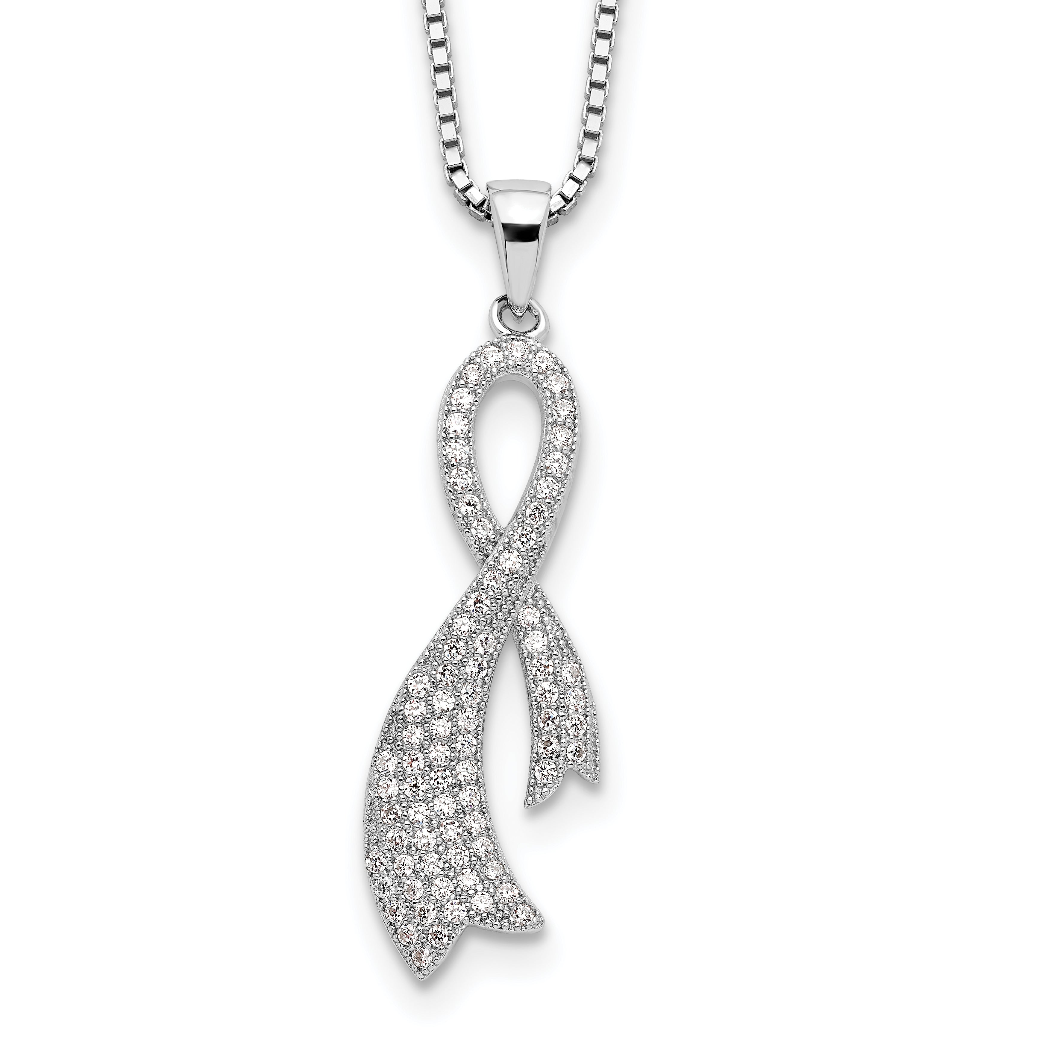 Brilliant Embers Sterling Silver Rhodium-plated 78 Stone 18 inch Micro Pav‚ CZ Ribbon Necklace with 2 Inch Extender Main image