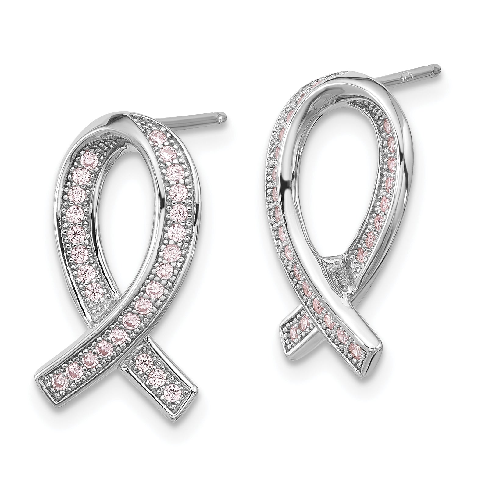 Sophia Jewelers Sterling Silver Ribbon Earrings with Pink CZ Dazzle