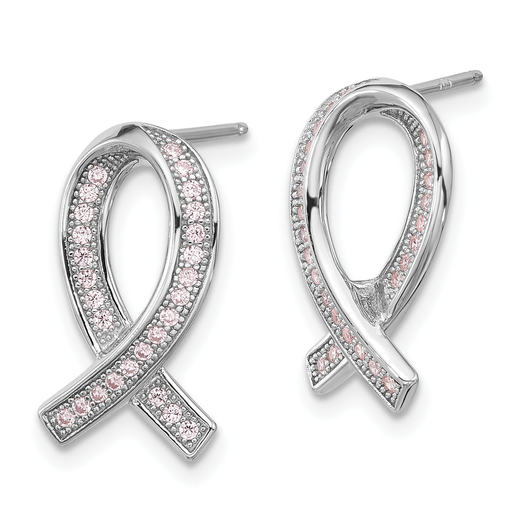Sophia Jewelers Sterling Silver Ribbon Earrings with Pink CZ Dazzle