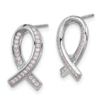 Sophia Jewelers Sterling Silver Ribbon Earrings with Pink CZ Dazzle