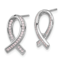 Sophia Jewelers Sterling Silver Ribbon Earrings with Pink CZ Dazzle