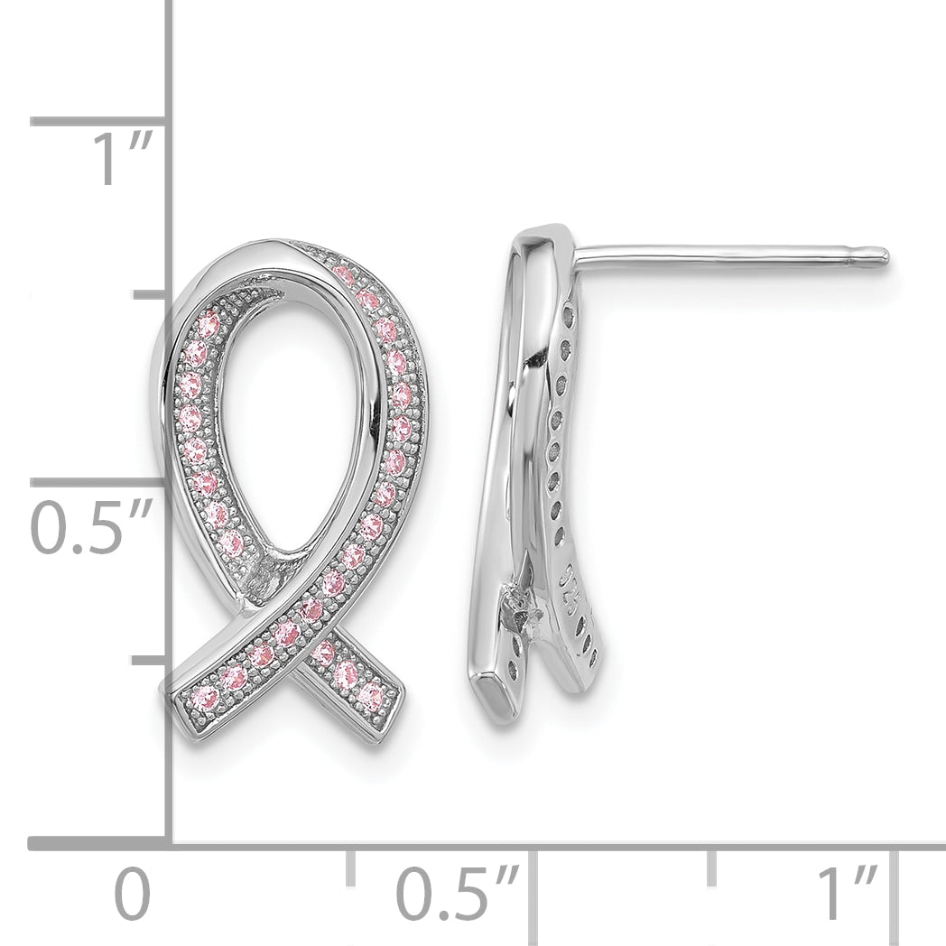 Sophia Jewelers Sterling Silver Ribbon Earrings with Pink CZ Dazzle