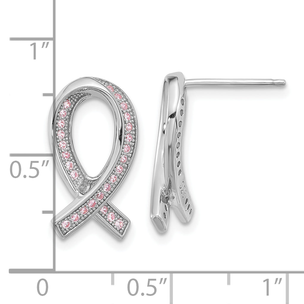 Sophia Jewelers Sterling Silver Ribbon Earrings with Pink CZ Dazzle