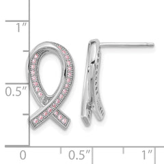 Sophia Jewelers Sterling Silver Ribbon Earrings with Pink CZ Dazzle