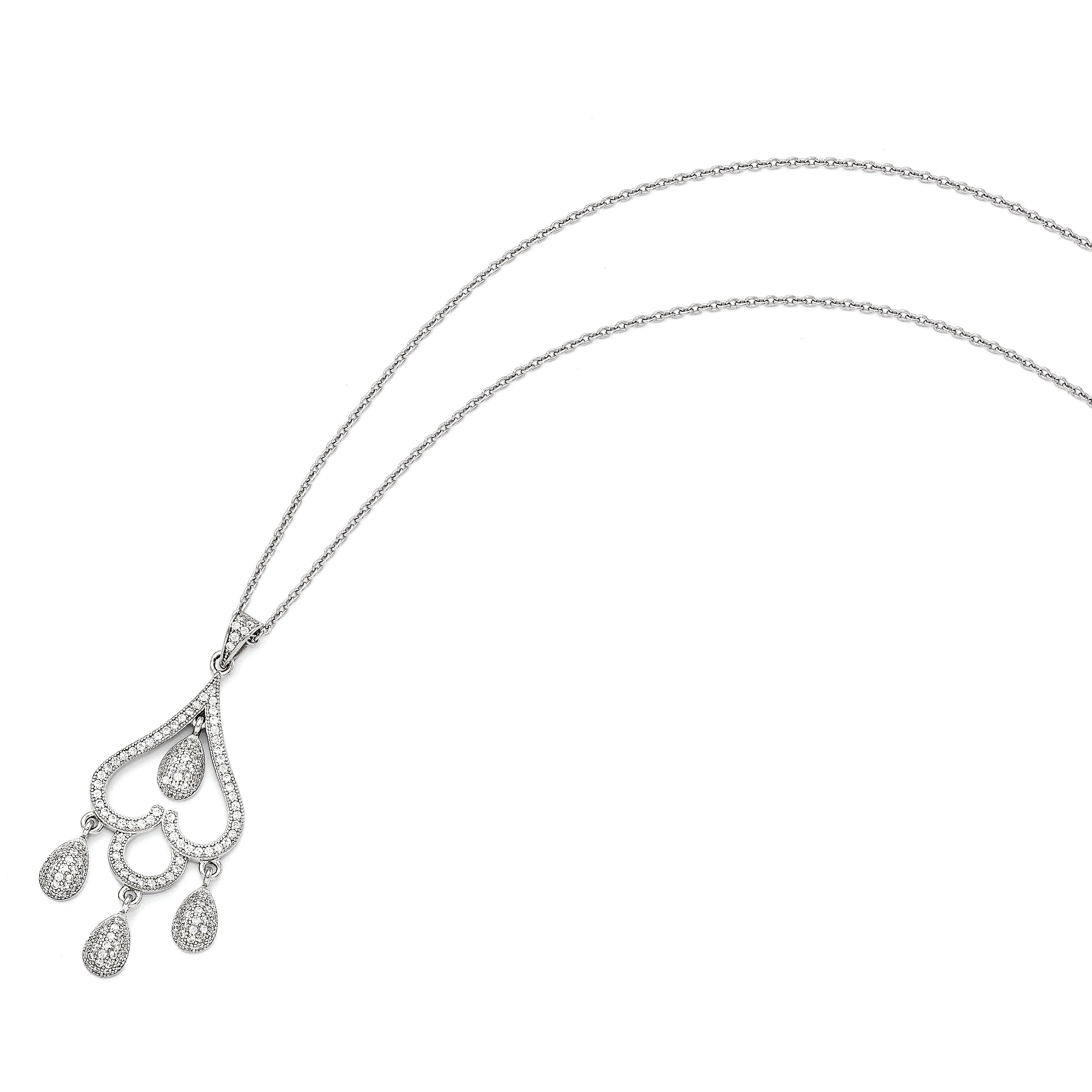 Sterling Silver CZ Heart Teardrop Necklace with Rhodium-Plated Chain Secondary image