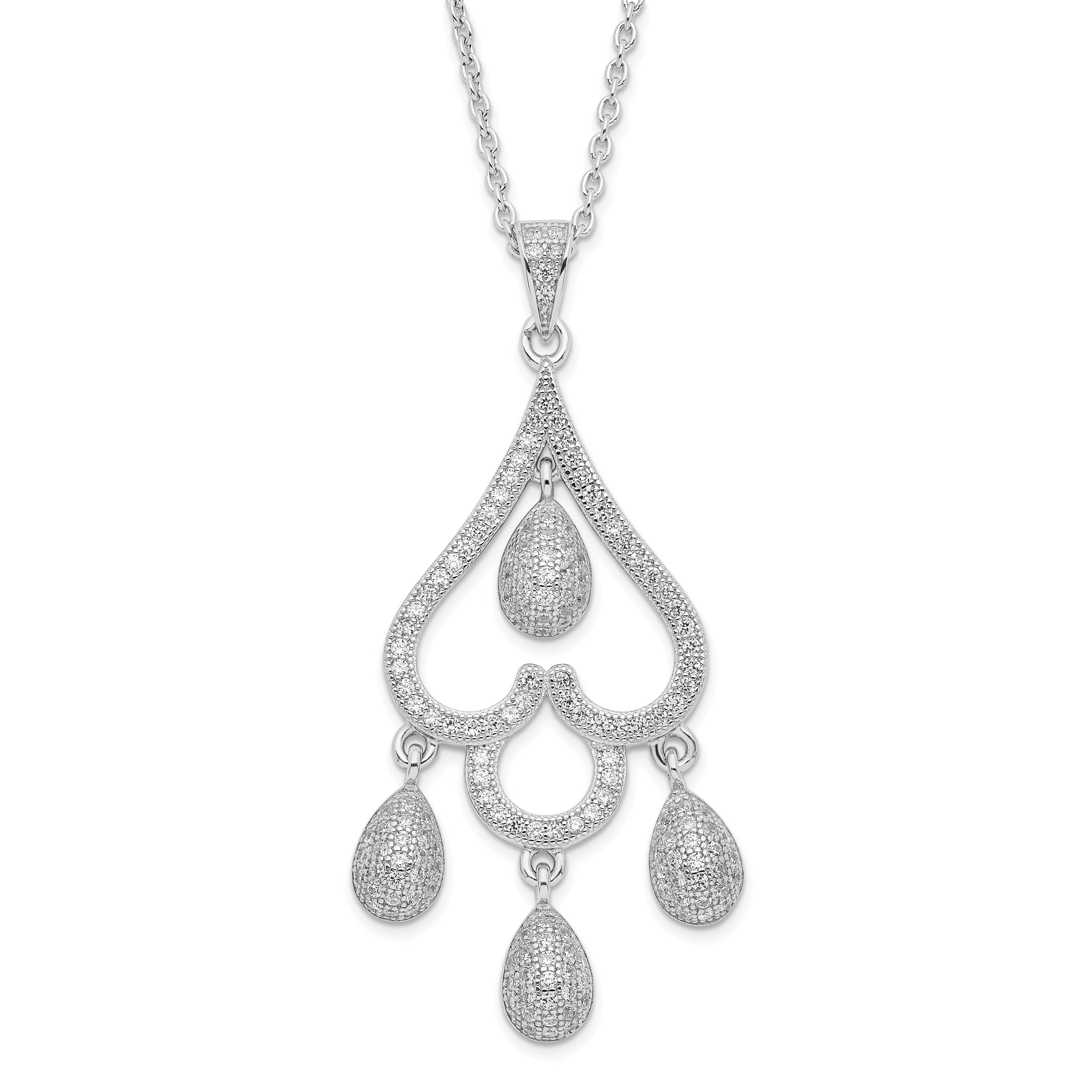 Sterling Silver & CZ Brilliant Embers Heart w/Teardrop Necklace Main image