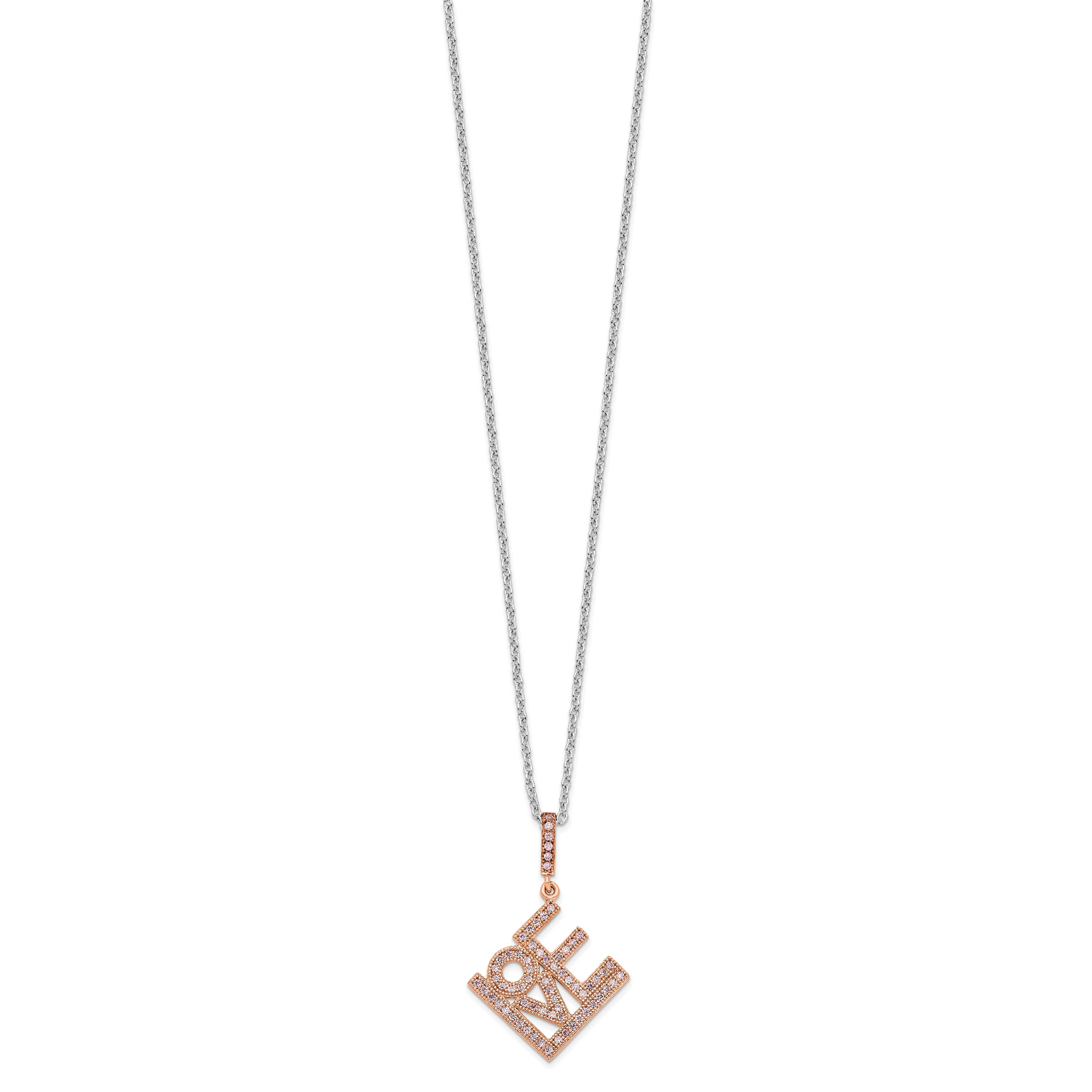 Sophia Jewelers Rose Gold-Plated Sterling Silver Love Necklace with CZ Stones