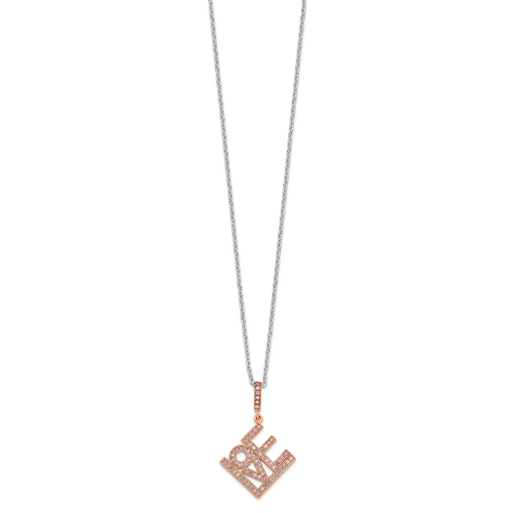 Sophia Jewelers Rose Gold-Plated Sterling Silver Love Necklace with CZ Stones