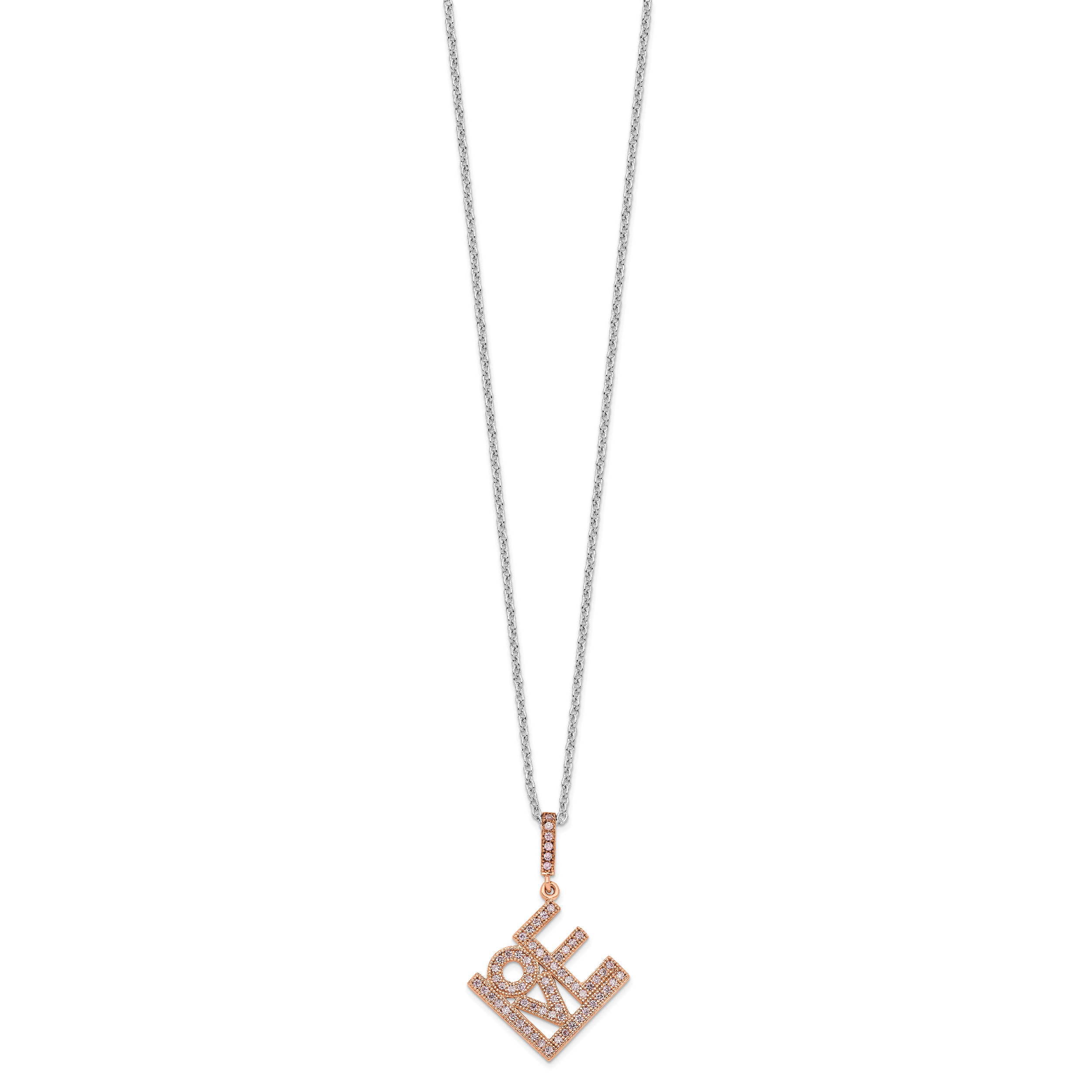 Sophia Jewelers Rose Gold-Plated Sterling Silver Love Necklace with CZ Stones