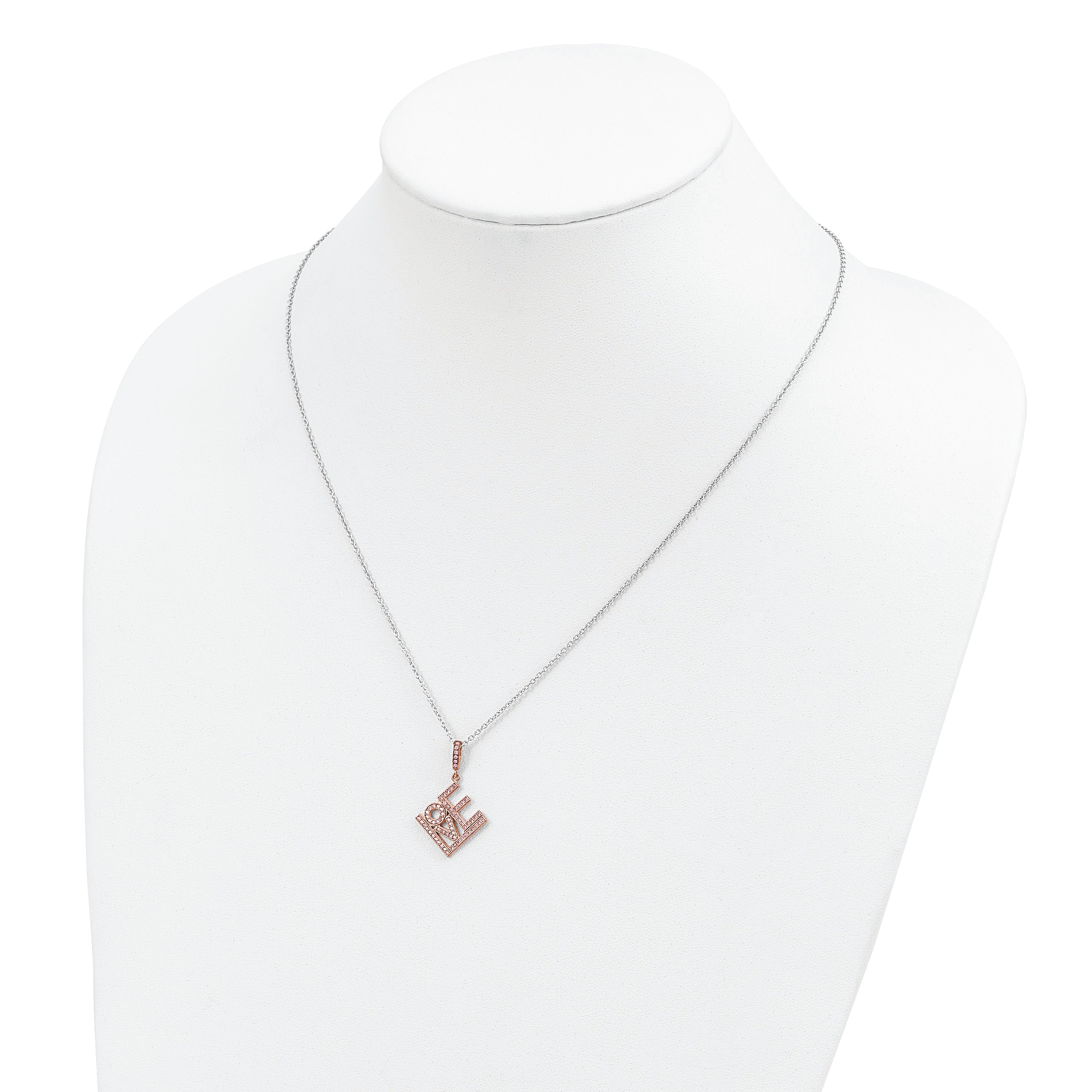 Sophia Jewelers Rose Gold-Plated Sterling Silver Love Necklace with CZ Stones