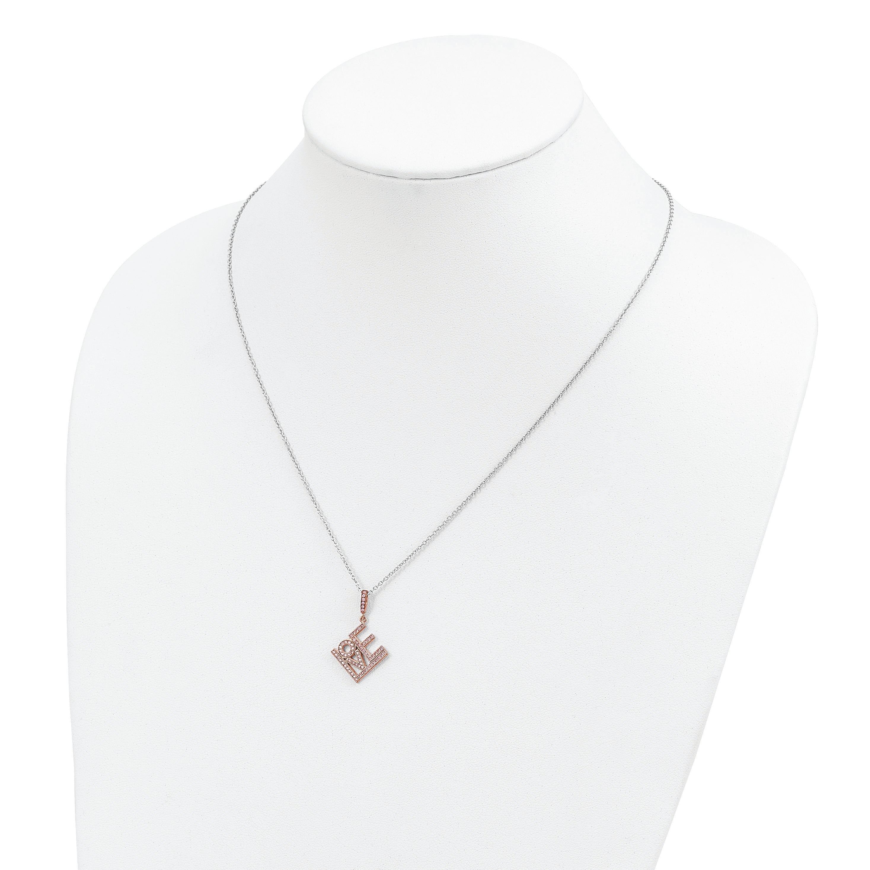 Brilliant Embers Sterling Silver Rose Gold-plated 68 Stone 18 inch Micro Pav‚ CZ  LOVE Necklace with 2 Inch Extender