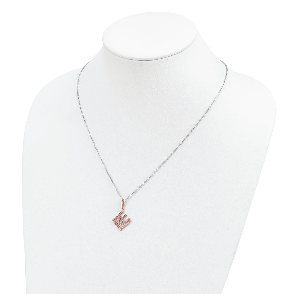 Sophia Jewelers Rose Gold-Plated Sterling Silver Love Necklace with CZ Stones