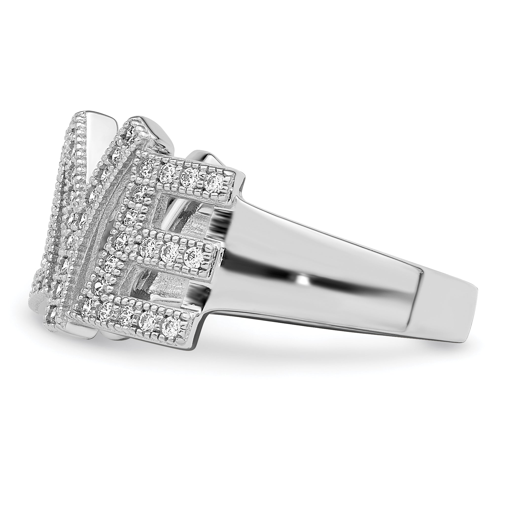 Brilliant Embers Sterling Silver Rhodium-plated 63 Stone Micro PavÃ¢Â€Âš CZ Polished Love Ring