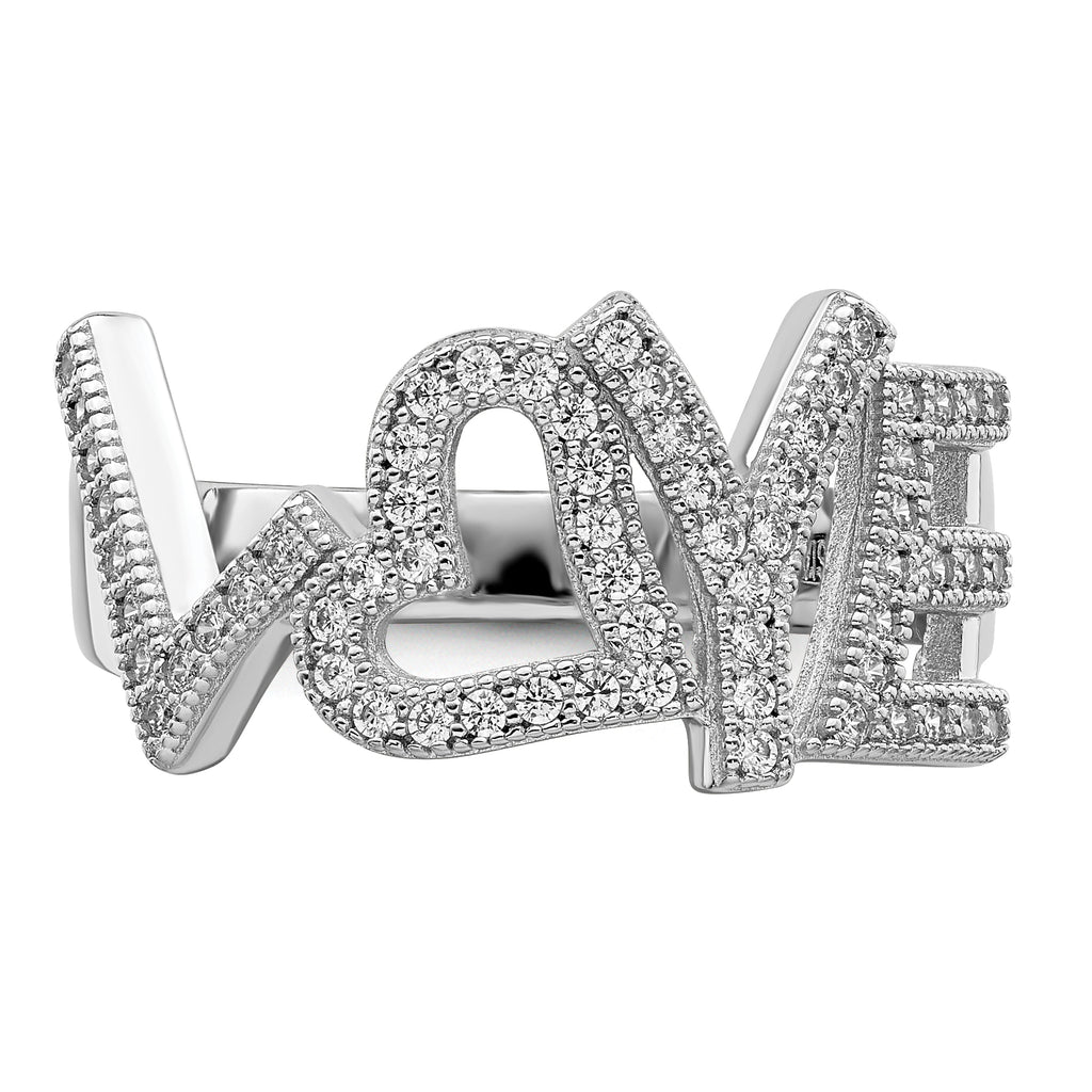 Brilliant Embers Sterling Silver Rhodium-plated 63 Stone Micro PavÃƒÂ¢Ã‚â‚¬Ã‚Å¡ CZ Polished Love Ring