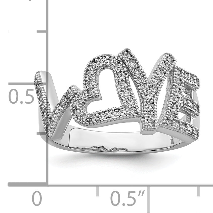 Brilliant Embers Sterling Silver Rhodium-plated 63 Stone Micro PavÃƒÂ¢Ã‚â‚¬Ã‚Å¡ CZ Polished Love Ring