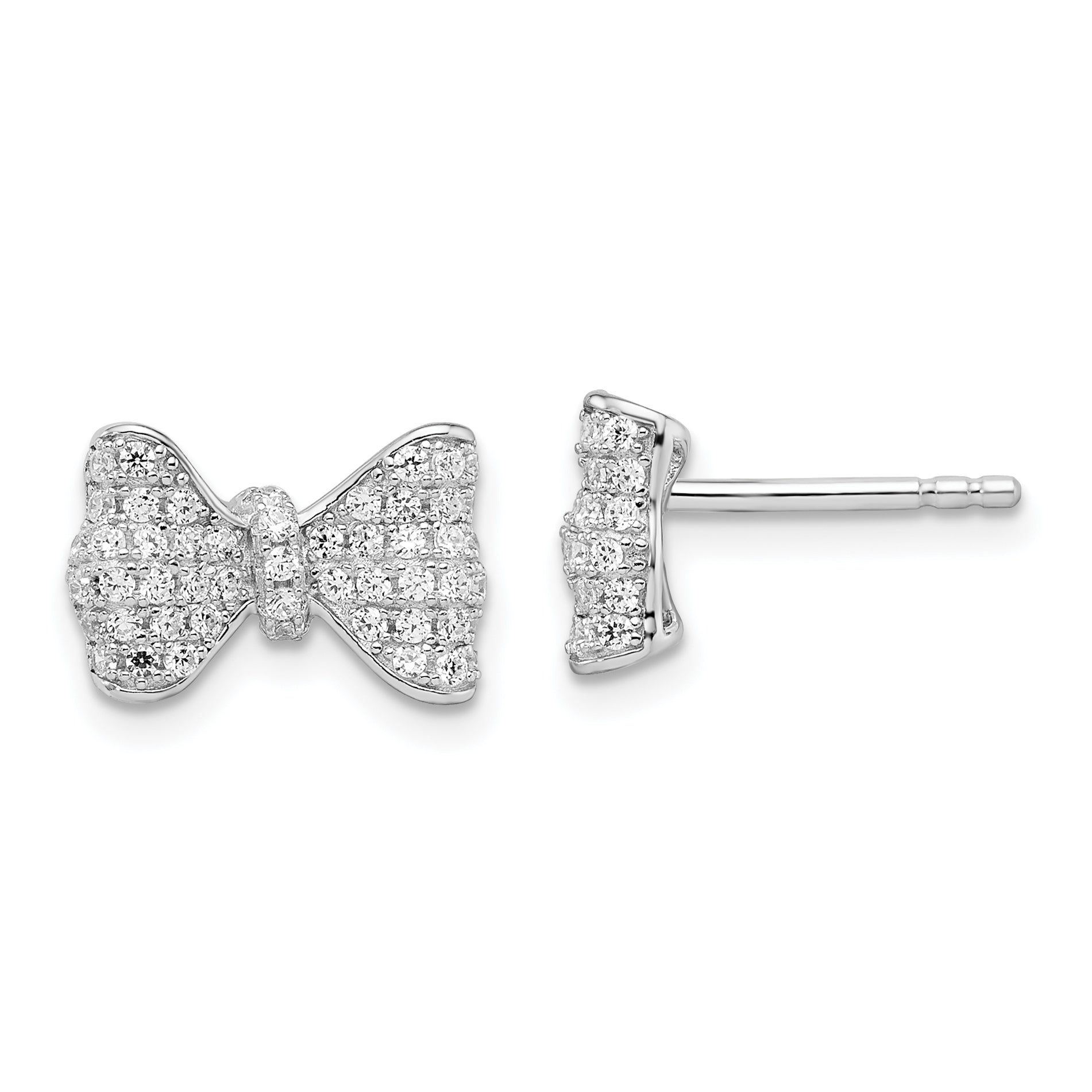 Brilliant Embers Sterling Silver Rhodium-plated 102 Stone Micro Pav‚ CZ Bow Post Earrings Main image