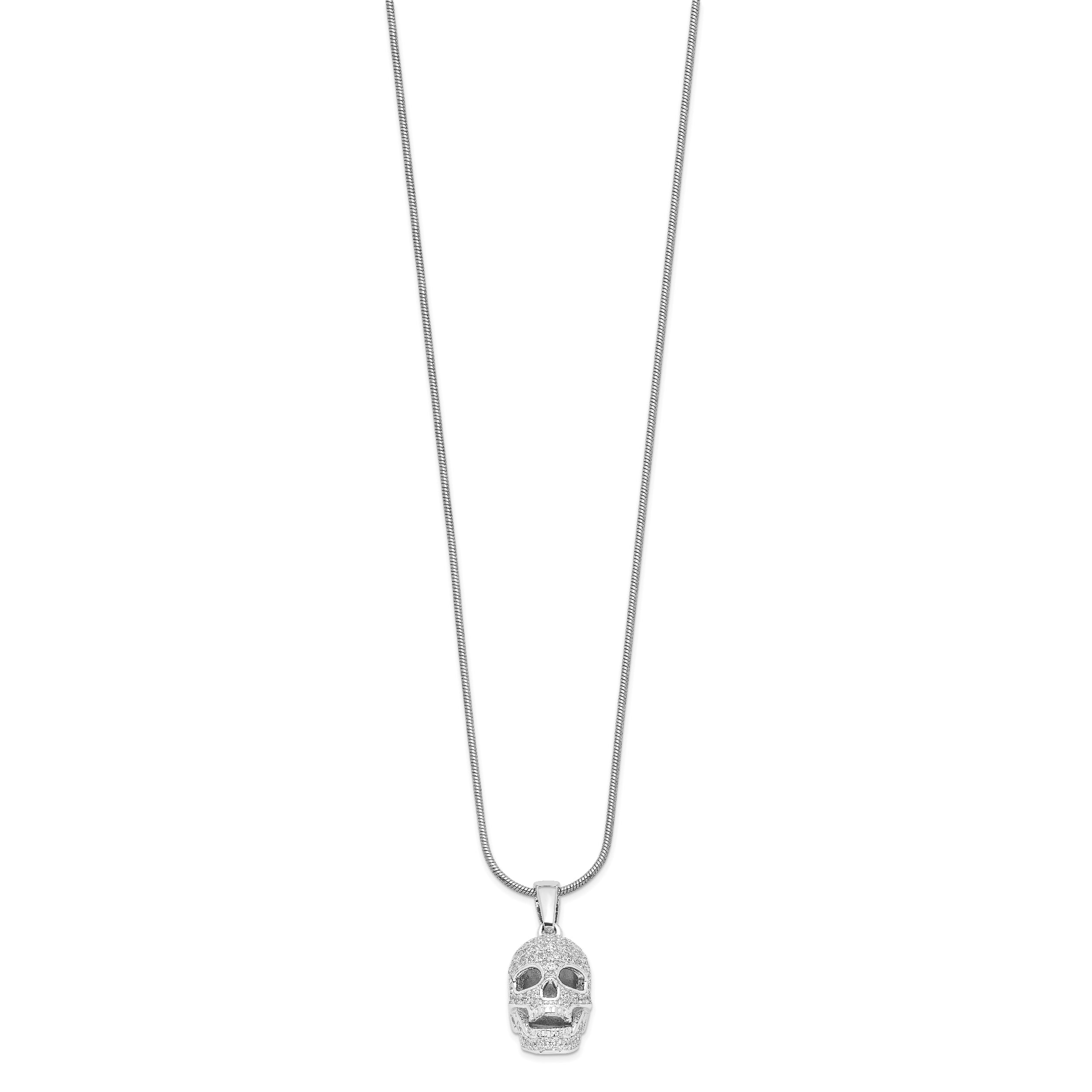 Brilliant Embers Sterling Silver Rhodium-plated 88 Stone 18 inch Micro Pav‚ CZ Polished Skull Necklace with 2 Inch Extender