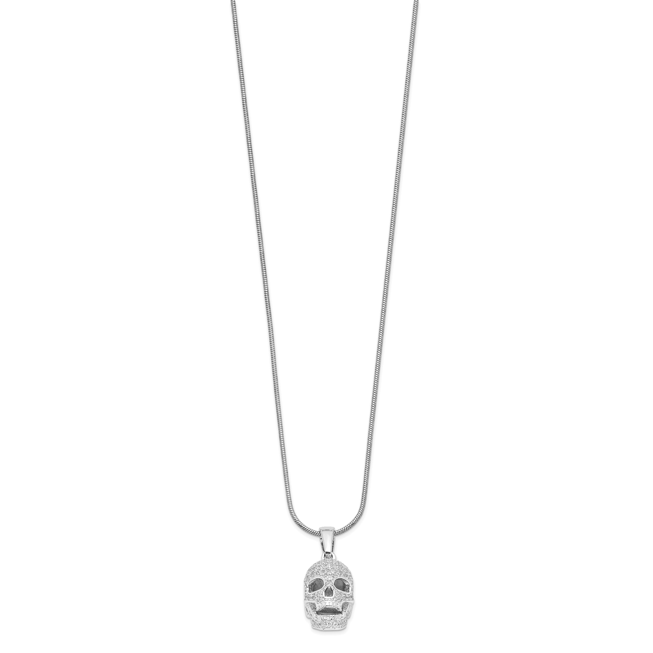 Sophia Jewelers Sterling Silver CZ Skull Necklace with Rhodium-Plated Finish