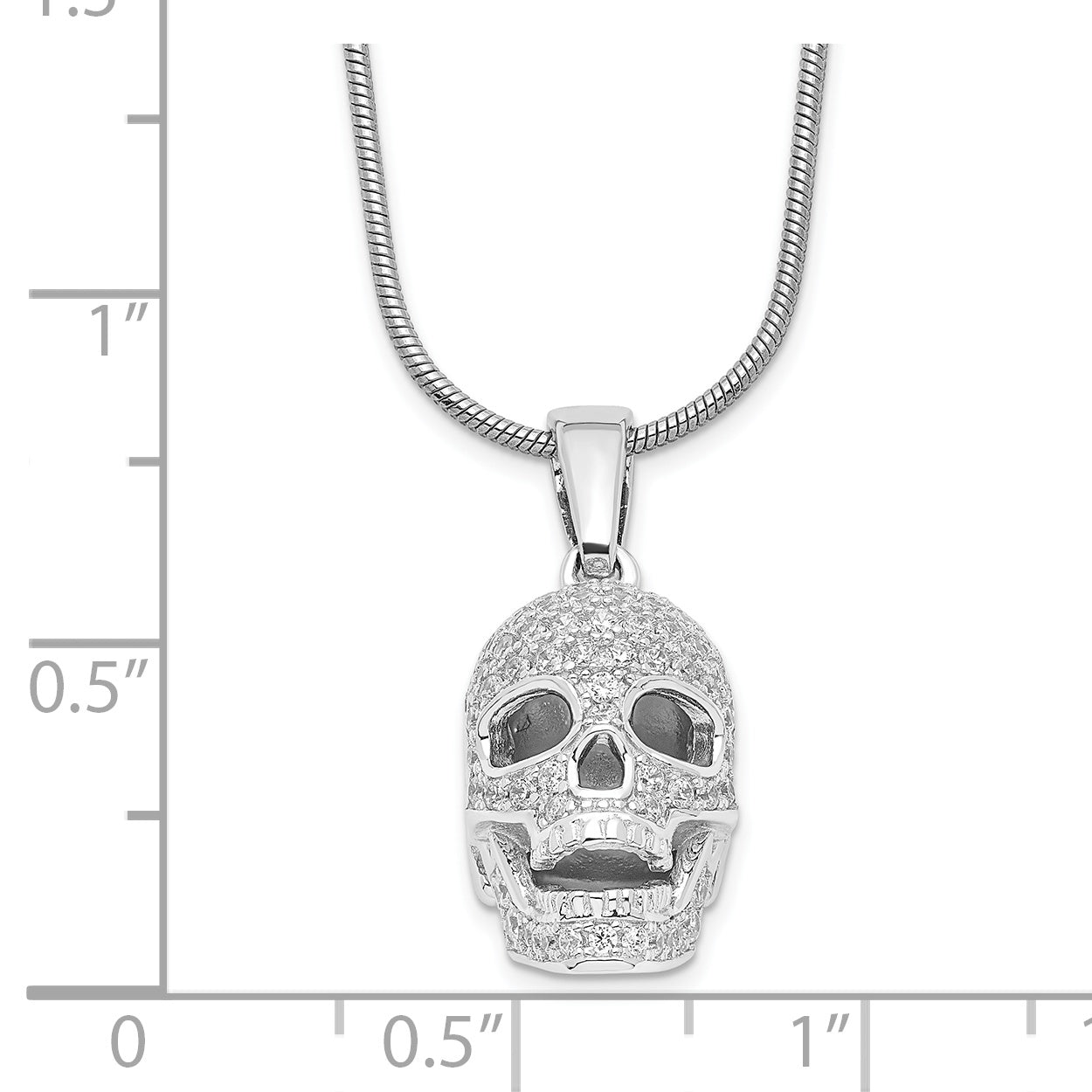 Brilliant Embers Sterling Silver Rhodium-plated 88 Stone 18 inch Micro Pav‚ CZ Polished Skull Necklace with 2 Inch Extender