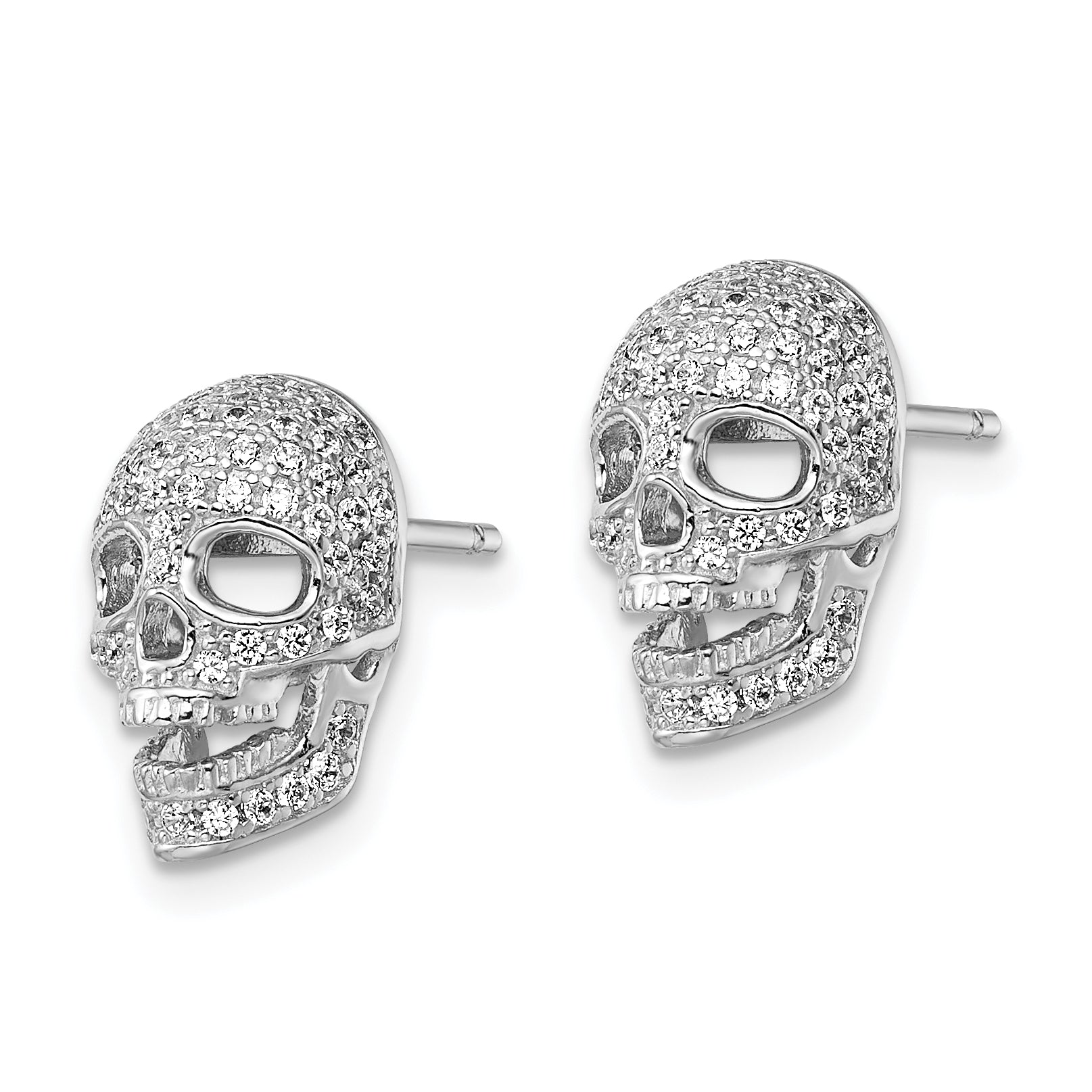 Brilliant Embers Sterling Silver Rhodium-plated 140 Stone Micro Pav‚ CZ Polished Skull Post Earrings