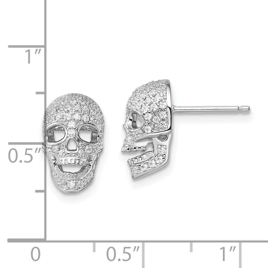 Brilliant Embers Sterling Silver Rhodium-plated 140 Stone Micro Pav‚ CZ Polished Skull Post Earrings