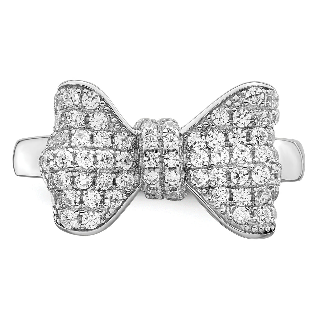 Brilliant Embers Sterling Silver Rhodium-plated 71 Stone Micro PavÃƒÂ¢Ã‚â‚¬Ã‚Å¡ CZ Bow Ring