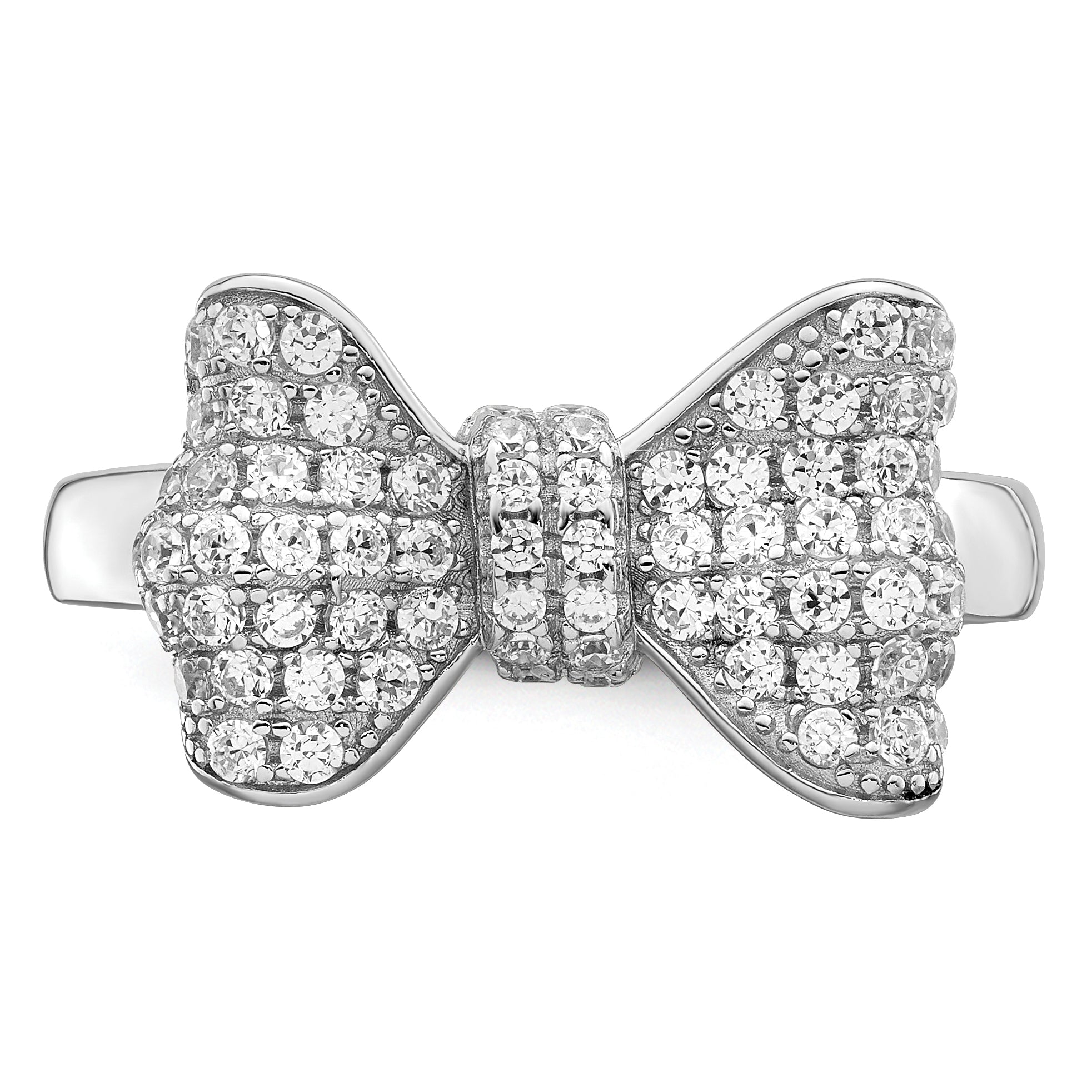 Brilliant Embers Sterling Silver Rhodium-plated 71 Stone Micro PavÃƒÂ¢Ã‚â‚¬Ã‚Å¡ CZ Bow Ring