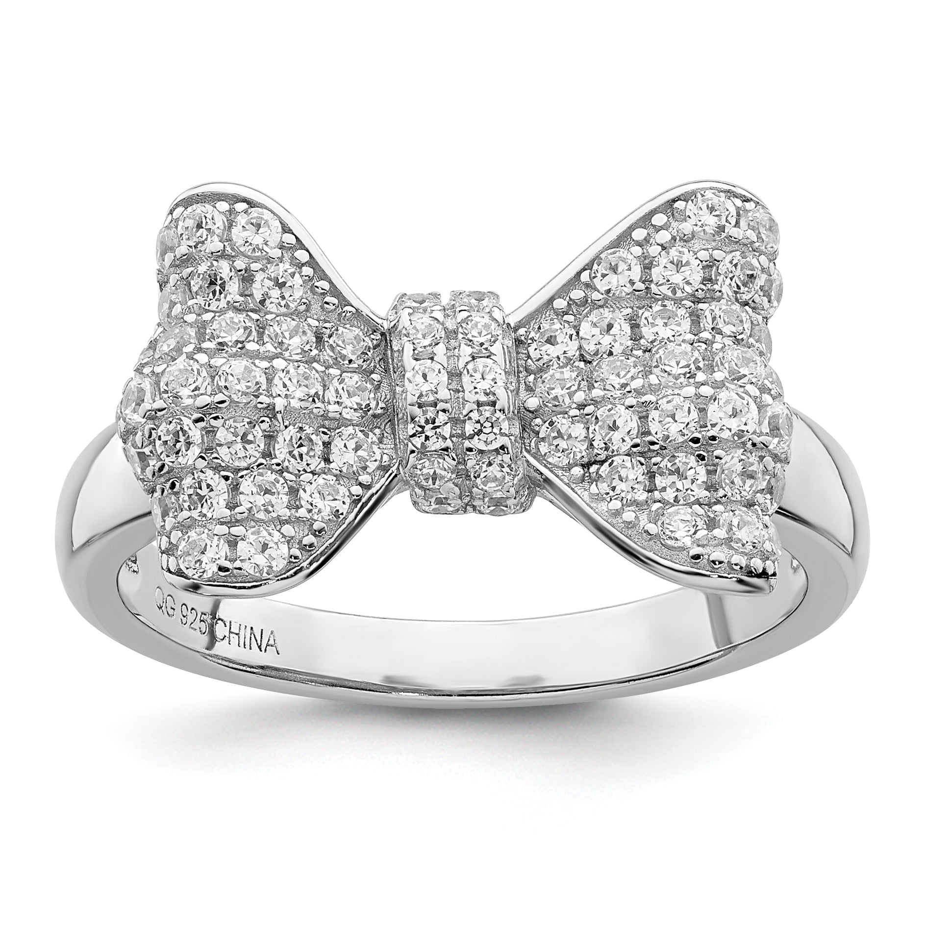 Brilliant Embers Sterling Silver Rhodium-plated 71 Stone Micro Pav‚ CZ Bow Ring Main image