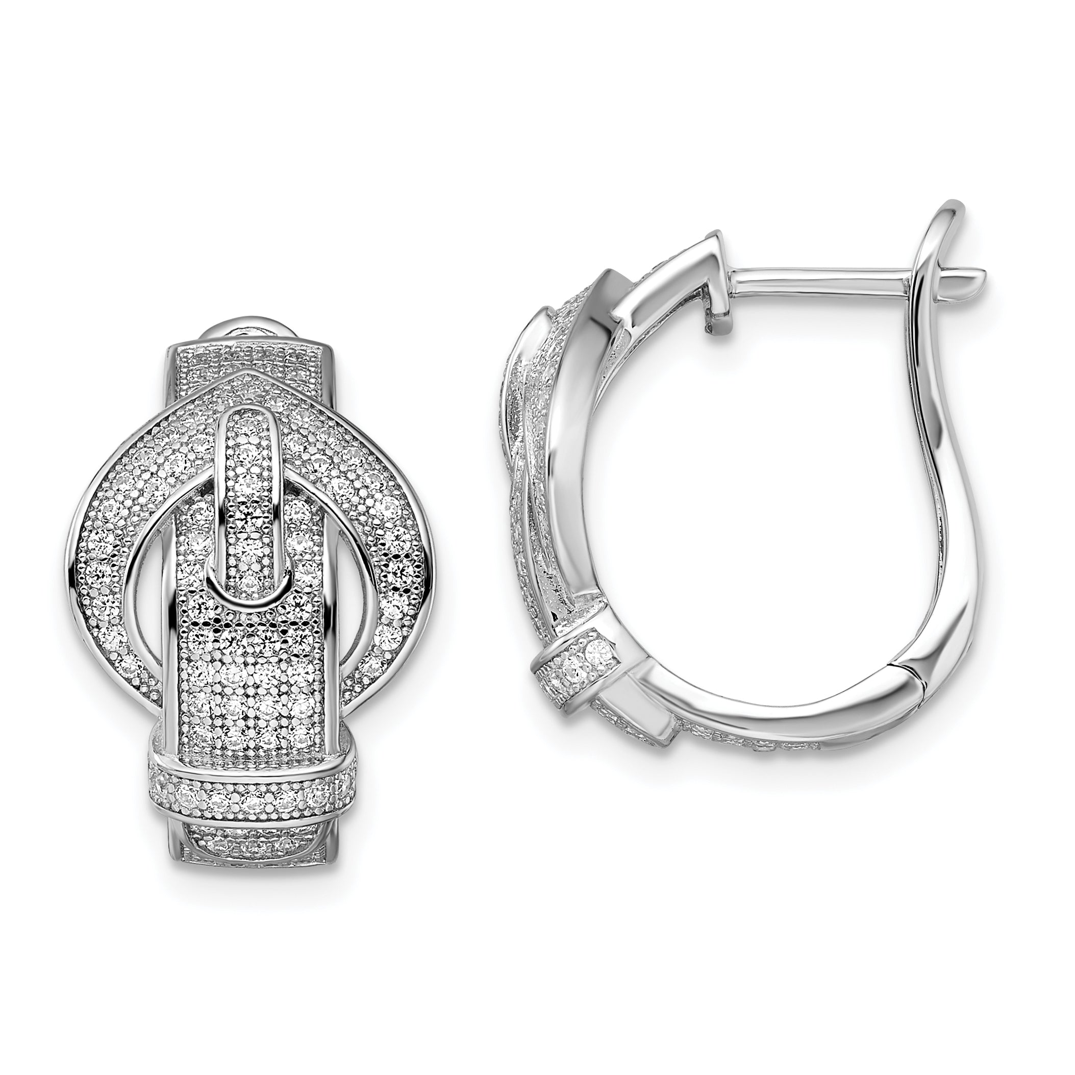 Brilliant Embers Sterling Silver Rhodium-plated 202 Stone Micro Pav‚ CZ Buckle Hinged Post Earrings Main image