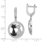 Sophia Jewelers Sterling Silver Cat Dangle Earrings with Black & White CZ