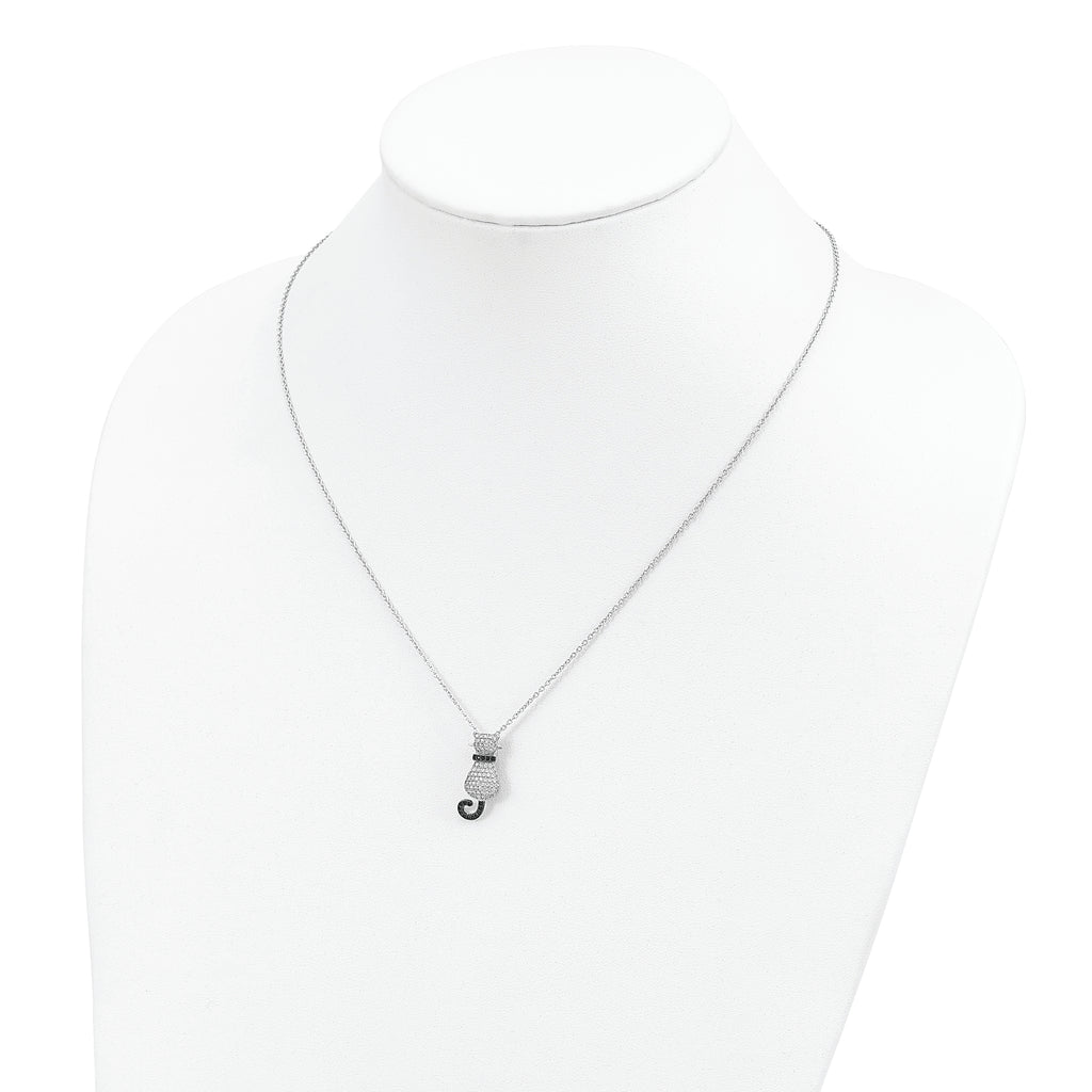 Sophia Jewelers Sterling Silver 80 Stone CZ Cat Necklace with Extender