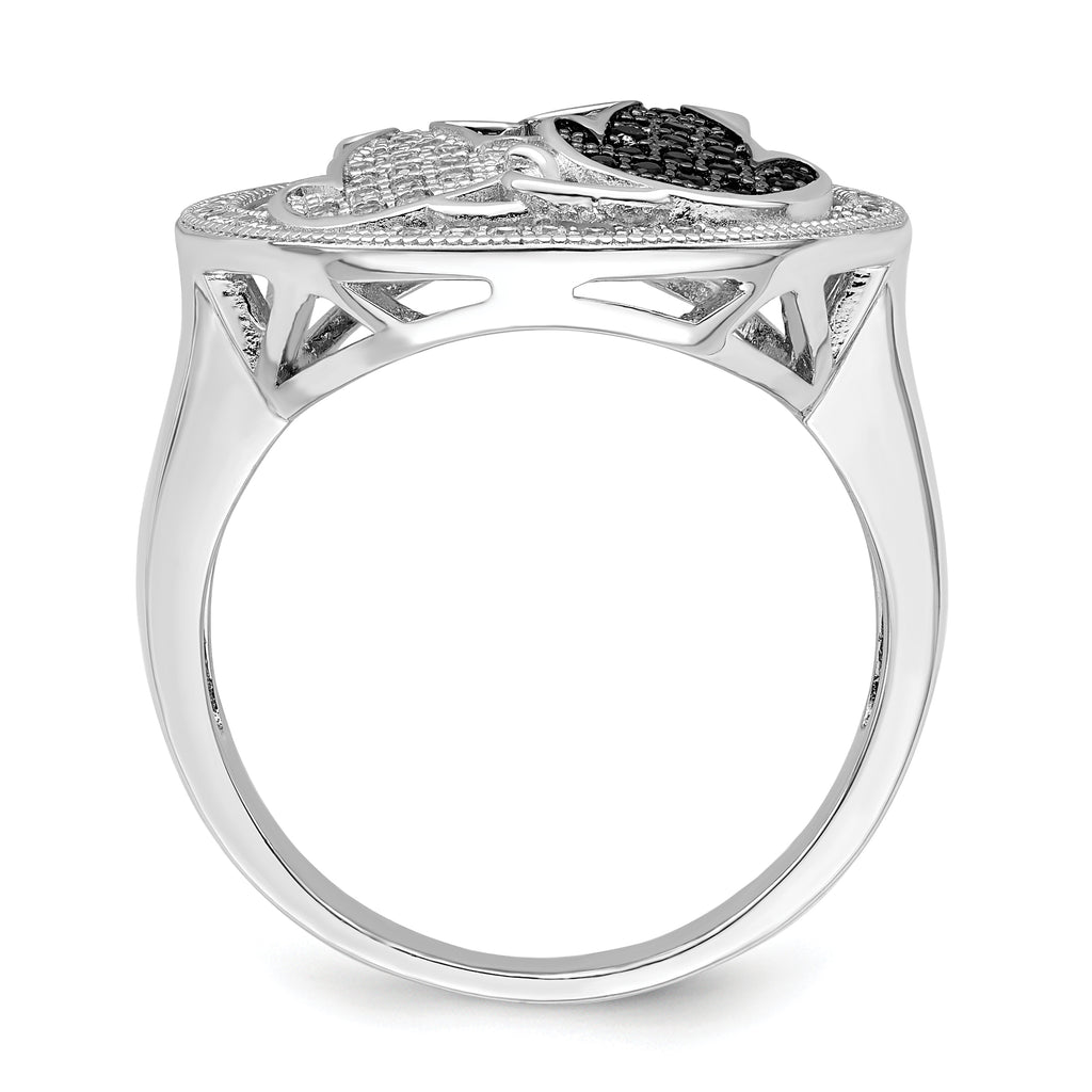 Brilliant Embers Sterling Silver Rhodium-plated 87 Stone Micro PavÃƒÂ¢Ã‚â‚¬Ã‚Å¡ Black and White CZ Polished Cat Ring