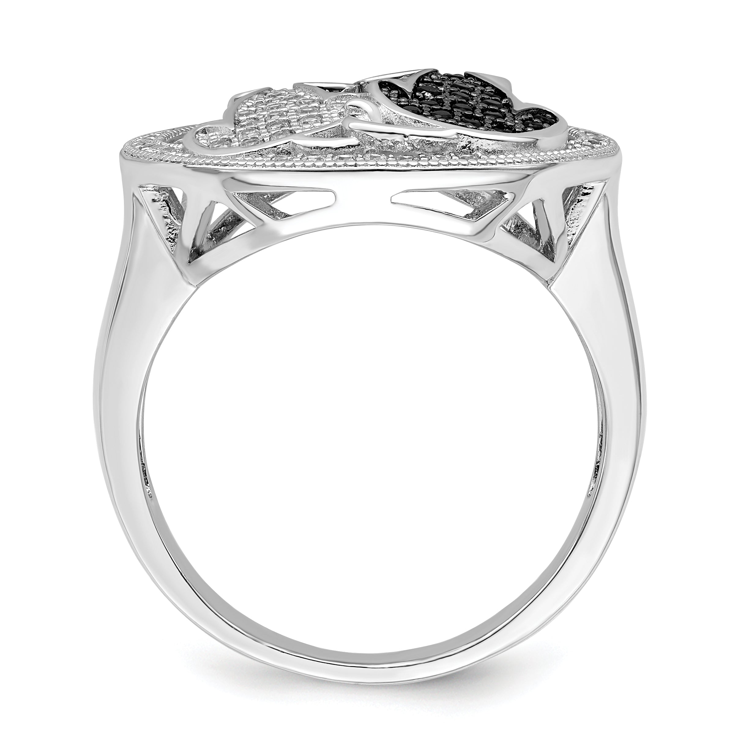 Brilliant Embers Sterling Silver Rhodium-plated 87 Stone Micro PavÃƒÂ¢Ã‚â‚¬Ã‚Å¡ Black and White CZ Polished Cat Ring