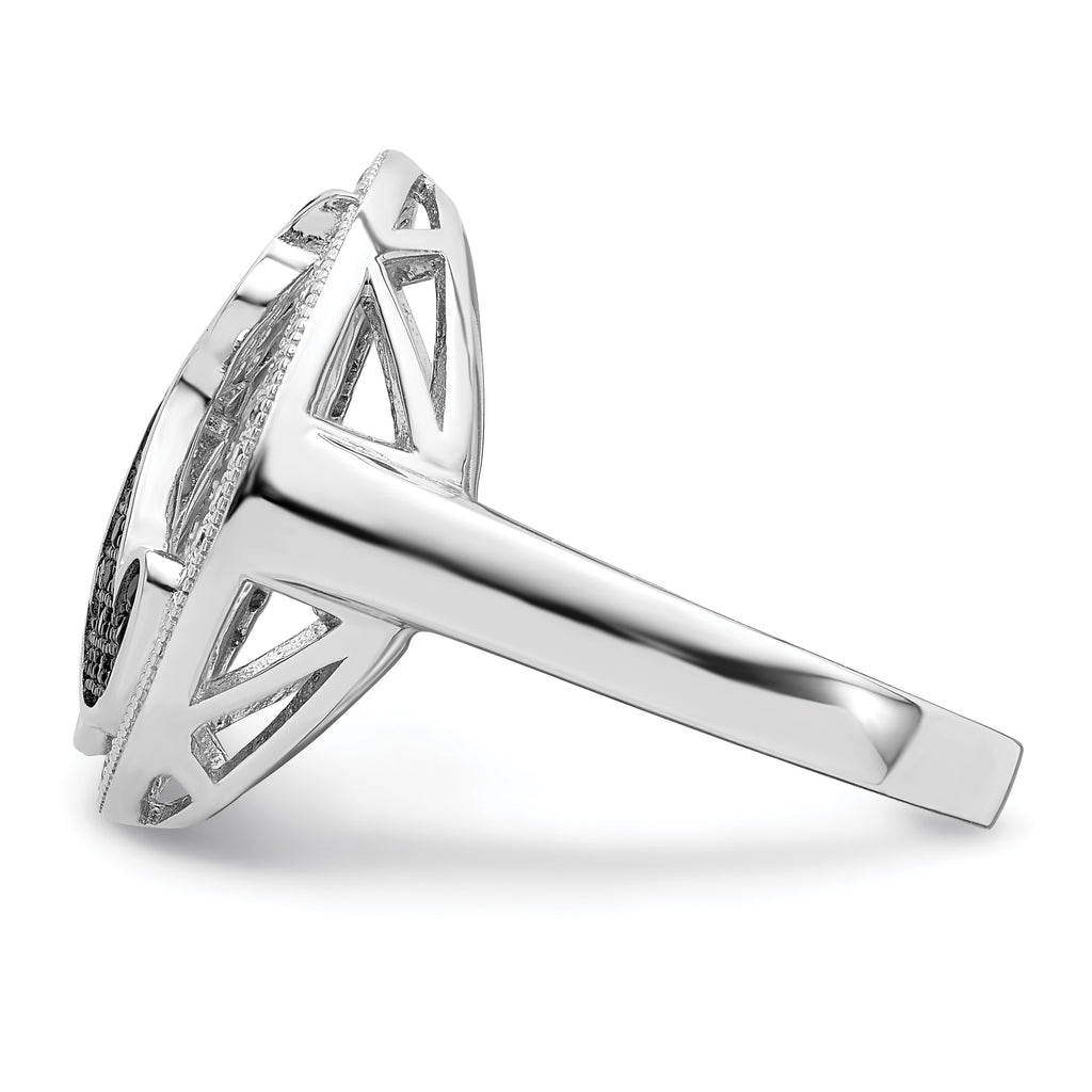 Brilliant Embers Sterling Silver Rhodium-plated 87 Stone Micro PavÃƒÂ¢Ã‚â‚¬Ã‚Å¡ Black and White CZ Polished Cat Ring