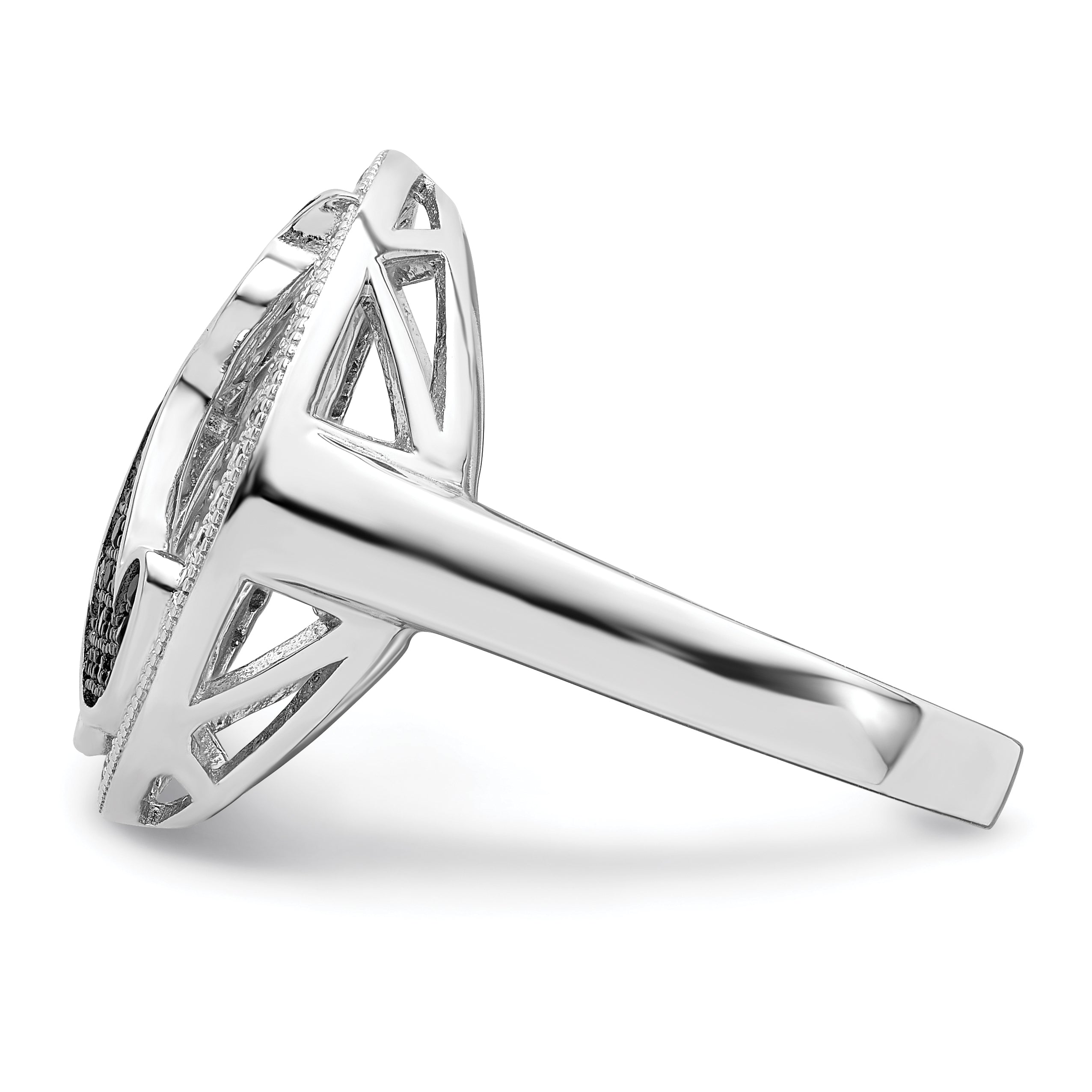 Brilliant Embers Sterling Silver Rhodium-plated 87 Stone Micro PavÃƒÂ¢Ã‚â‚¬Ã‚Å¡ Black and White CZ Polished Cat Ring