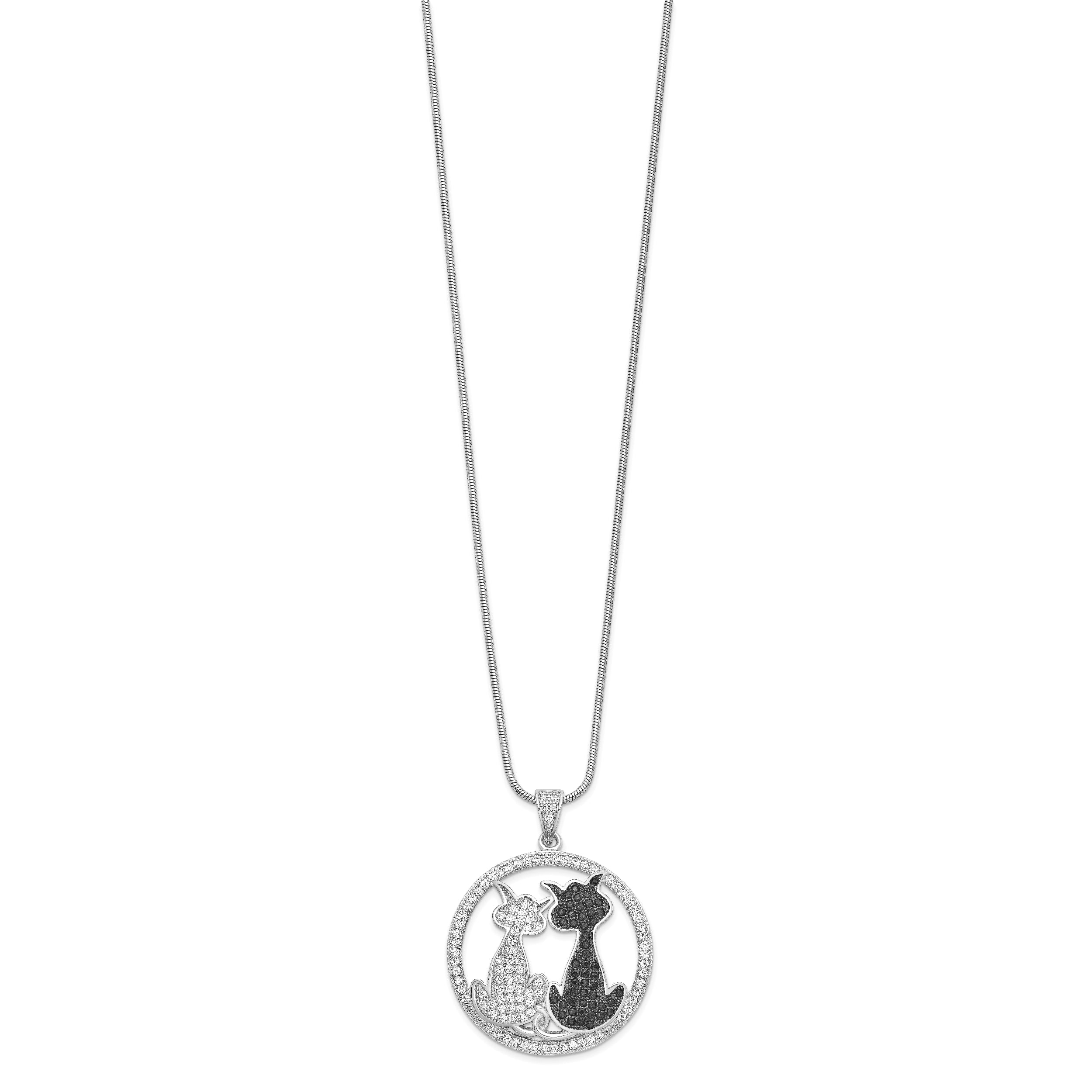 Brilliant Embers Sterling Silver Rhodium-plated 155 Stone 18 inch Micro Pav‚ Black and White CZ Cat Necklace with 2 Inch Extender