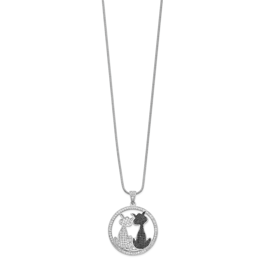 Brilliant Embers Sterling Silver Cat Necklace with Black & White CZ Stones